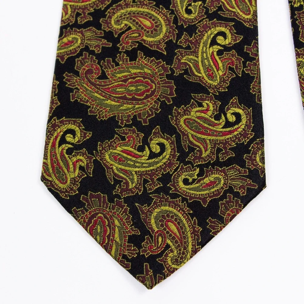 Bugatchi Mens Black Gold Paisley Silk Neck Tie Made in Italy‎